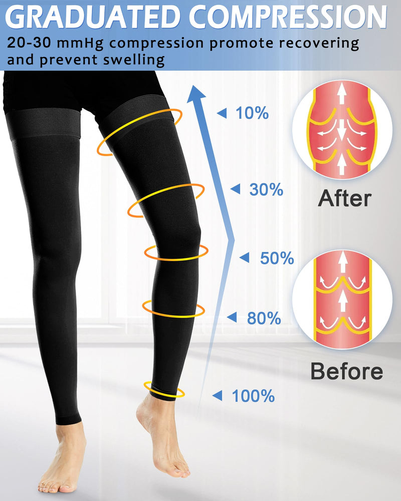 Ailaka Medical Compression Stockings for Women Men, Thigh High Footless 20-30mmHg Graduated Compression Socks with Silicone Band for Varicose Veins, Edema, Post-Surgery X-Large (1 Pair) Black