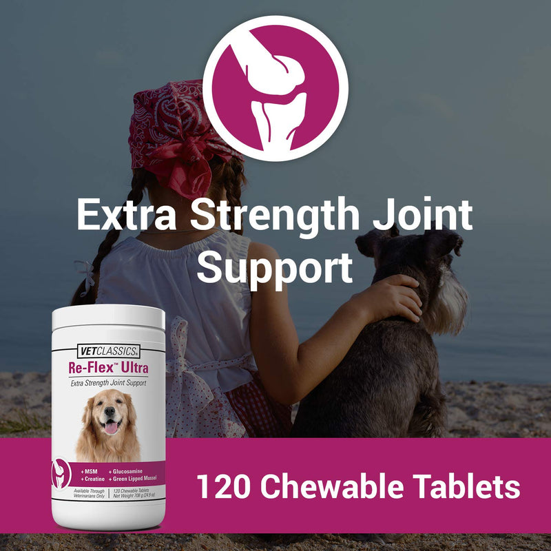 Vet Classics Re-Flex Ultra Extra-Strength Joint Support Dog Supplement – Includes MSM, Creatine, Glucosamine, Green Lipped Mussel – Supports Healthy Dog Joints – Chewable Tablets 120 Ct. - BeesActive Australia