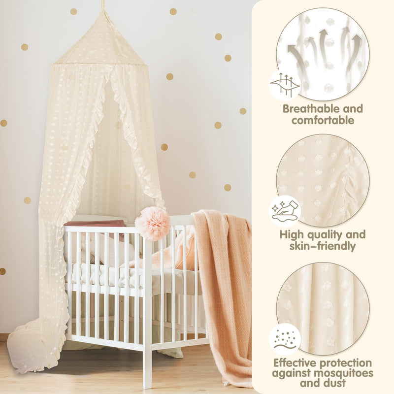 Bed Canopy for Girls - Princess Bed Canopy - Crib Canopy for Boys and Girls Bedroom Decor, Suitable for Use in Cribs Canopy Bed Curtains (Beige) Beige - BeesActive Australia