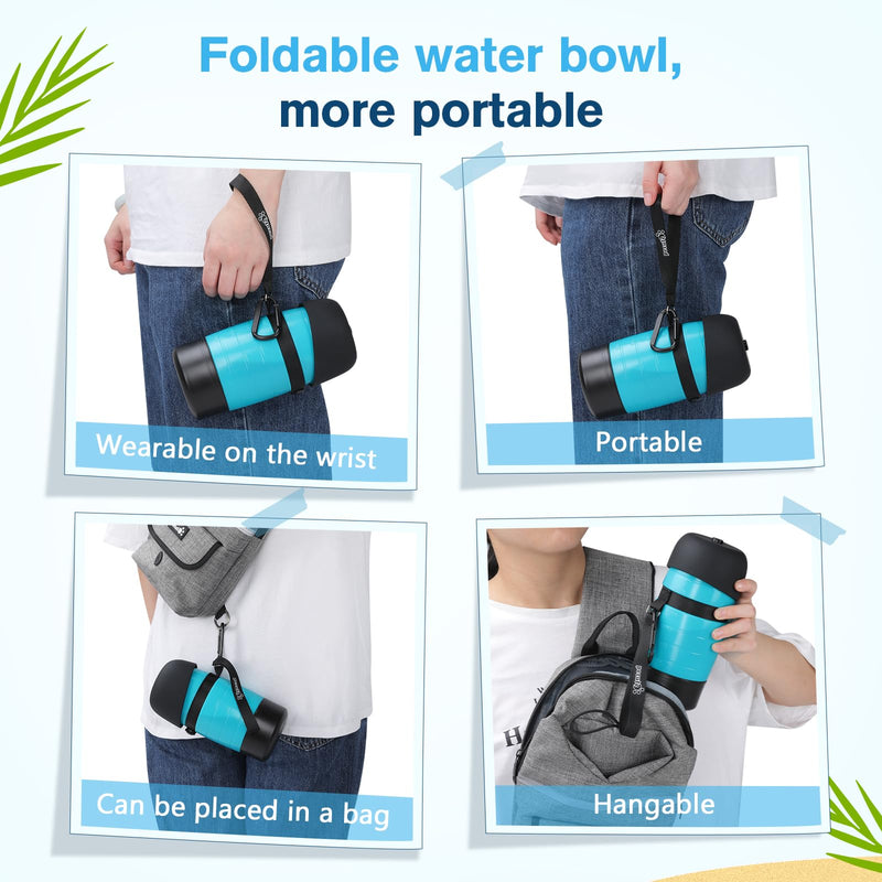 Pecute Upgraded 22 oz Dog Water Bottle with 5 oz Food Container, Portable Dog Travel Water Bottle Dispenser, Leakproof, BPA Free, Lightweight, Pet Water Bottle Bowl for Outdoor Walking Hiking Camping 22 oz + 5 oz Blue - BeesActive Australia