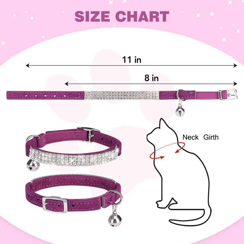 BINGPET Diamond Cat Collar,Adjustable Soft Velvet Leather Safe Kitten Collar with Shiny Rhinestones and Bells,Girl Boy Bling Stylish Cat Collars with Safety Elastic for Small Medium Cats（Purple） Purple - BeesActive Australia