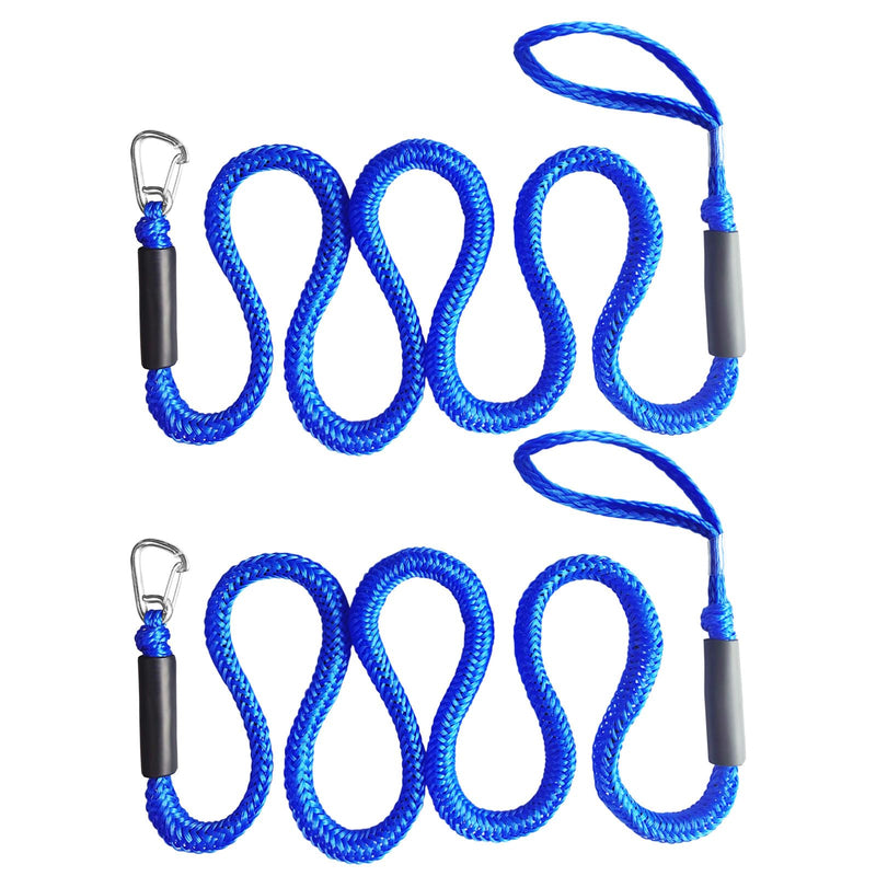 Bungee Dock Lines for Boats – Heavy-Duty Elastic Anchor Rope with Hooks – Secure Boat Dock Lines, Potoon Mooring & PWC Tie Downs (Blue, 7ft) Blue