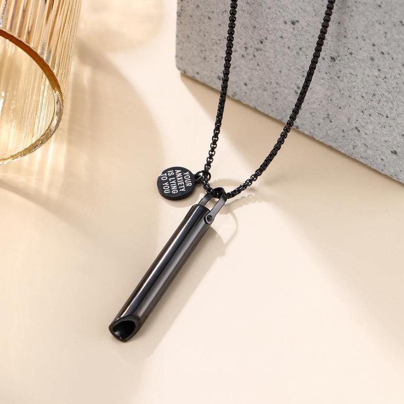 Stainless Steel Breathing Necklace,Mindful Breathlace Nnecklace,Strong Chain - Breathing Necklace for Breathwork,Anxiety Stress Relief Meditation Tools Black L - BeesActive Australia