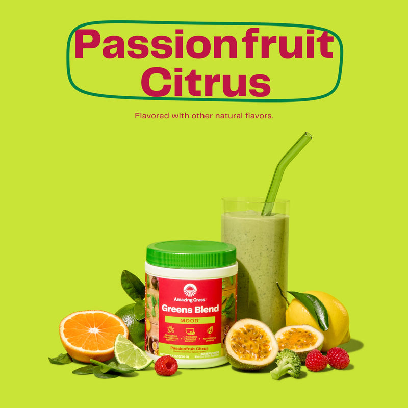 Amazing Grass Greens Blend Mood: Super Greens Powder Smoothie Mix for Mood, Relaxation & Stress Support with Organic Spirulina, Chlorella, Beet Root Powder, Digestive Enzymes & Probiotics, 30 Servings - BeesActive Australia