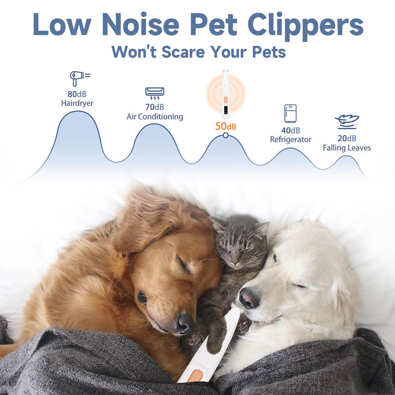 Paw Trimmer for Dogs, Dog Clipper Quiet, Dog Paw Trimmer with LED Light, Dog Hair Clipper Claw Grinder USB Rechargeable Clipper for Dog Cat Paws White - BeesActive Australia