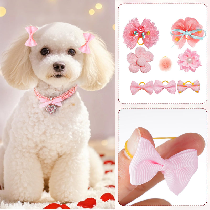 choyaxo 20pcs Dog Bows Dog Bow with Rubber Bands Puppy Hair Bows Mix Style Flower Bow for Dog Cat pink - BeesActive Australia