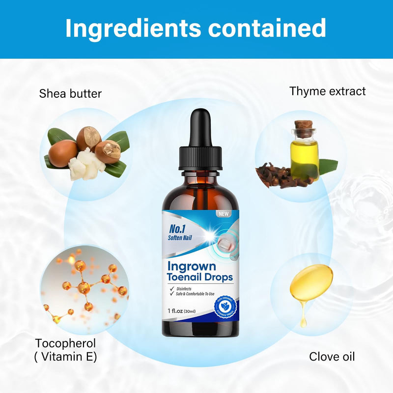 Ingrown Toenail Treatment, Ingrown Toenail Corrector Drops, 30ml Fast-Acting Ingrown Toenail Softener & Care Solution, Plant-Based Formula for Easier Trimming, Gentle for All Ages 1 Fl Oz (Pack of 1)