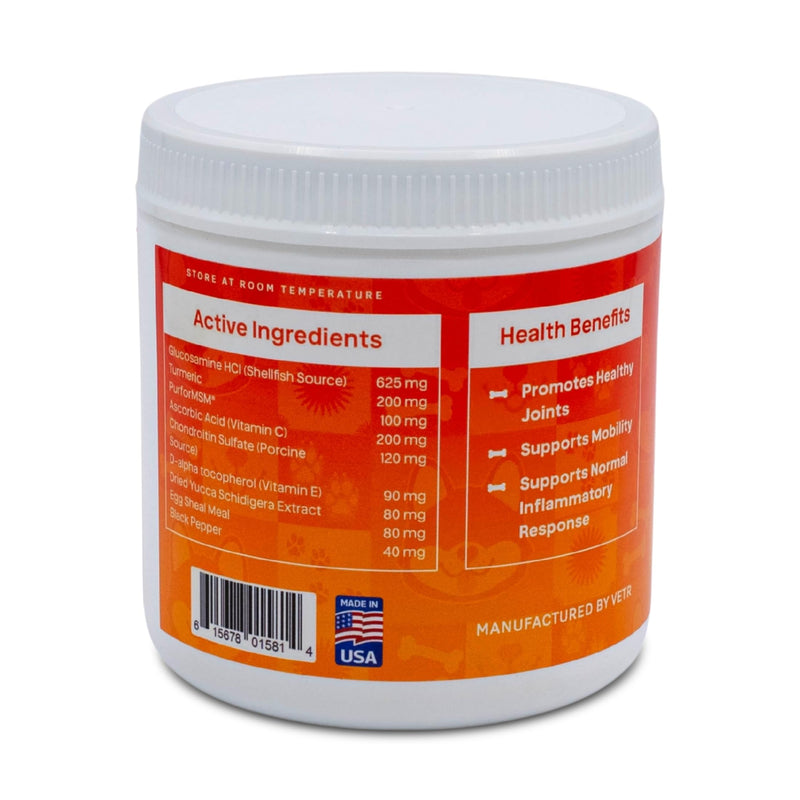 Vetr Hip and Joint Chicken Flavored Chews for Dogs - Glucosamine Chondroitin MSM Supplement - 120 Chewable Tablets - Vet-Formulated in USA