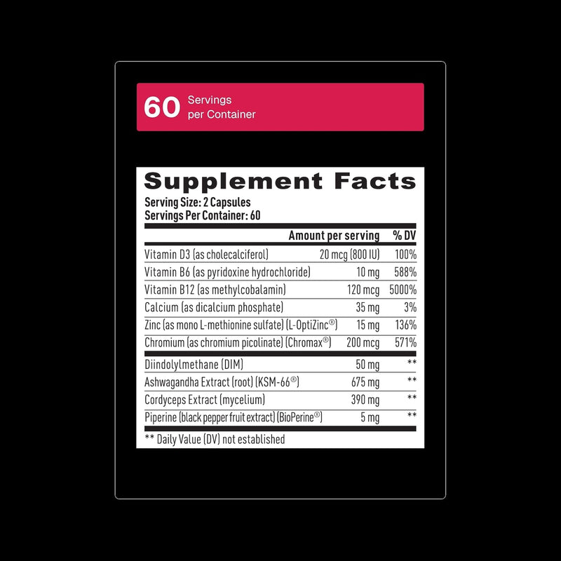 Weider Prime Testosterone Support - 120 Capsules - Men's Health Supplement- Enriched with Vitamins & Minerals- Daily Energy & Vitality - with Ashwagandha, Chromax Chromium, Bioperine & Zinc | Men's Vitality Formula, with KSM-66 Ashwagandha, Zinc and Bi...