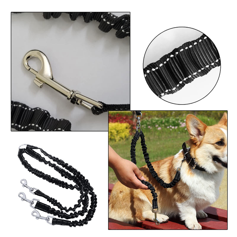 3 Way Black No-Tangle Triple Coupler Dog Bungee Walking Leash Lead Rope Strap - BeesActive Australia