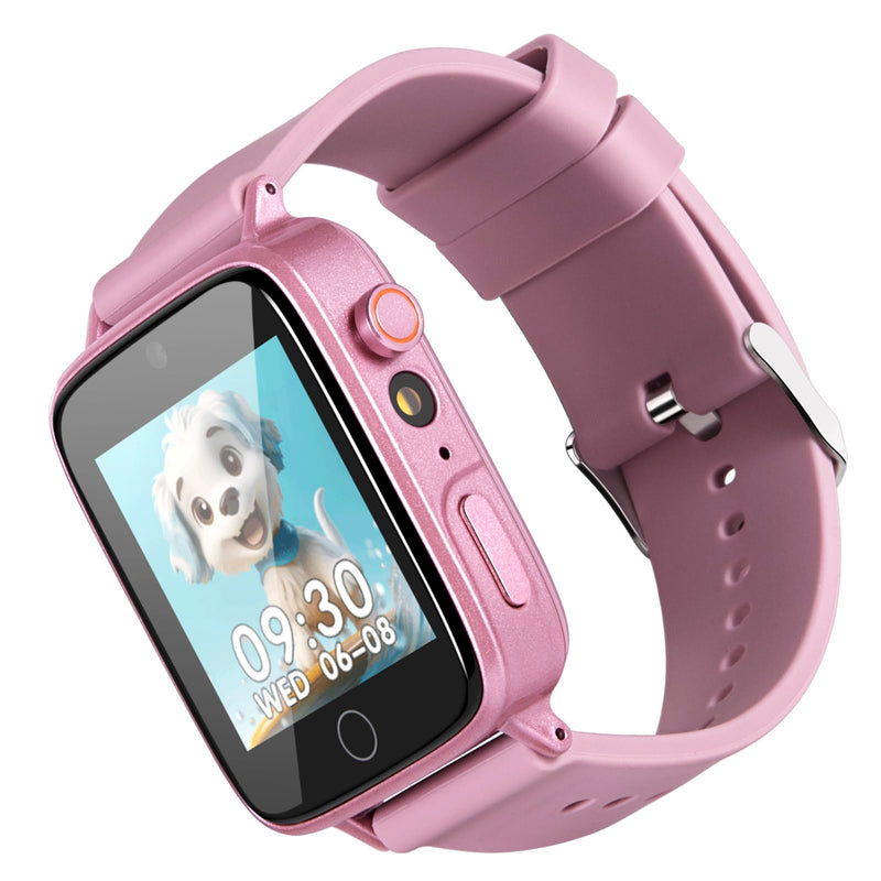 Smart Watch for Kids Boys: 1.54 IPS Touch Screen, 300K Pixel Camera, 26 Games, Learning Cards, Pedometer - Gift for Kid Light Pink