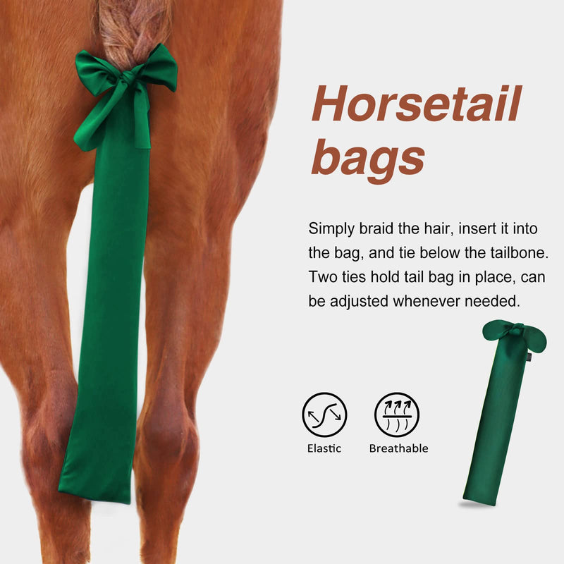 Harrison Howard Stretchy Tail Bag Breathable Horse Tail Guard Slip on Design Protect Horse Tail 2 Strand Closure Straps Keep Tail Clean & Protected 22" L Length Makes Grooming Easy-Deep Green Deep Green - BeesActive Australia
