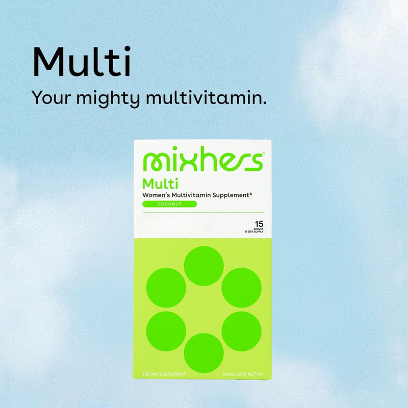 MIXHERS Multi - Women's Multivitamin Drink Mix - 15 Drink Packets - Coconut | Plant-based, gluten-free & sugar-free; vitamins A, C, D, E, K & B12; powder mix, stevia-sweetened