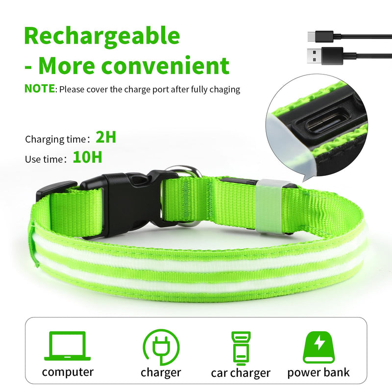 PcEoTllar Rechargeable Dog Light Collar, Luminous Dog Collar, Illuminated LED Collar for Dogs for Small Medium Large Dogs, Dog Light Collar, Waterproof, 3 Light Modes, Green-M M - BeesActive Australia