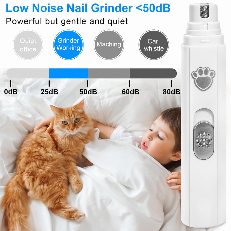 AQXONG Claw Care for Dogs, 2 Speeds - Professional Dog Claw Grinder, 3 Ports, Super Quiet (<45 dB), Suitable for Large, Medium and Small Dogs/Cats - White - BeesActive Australia