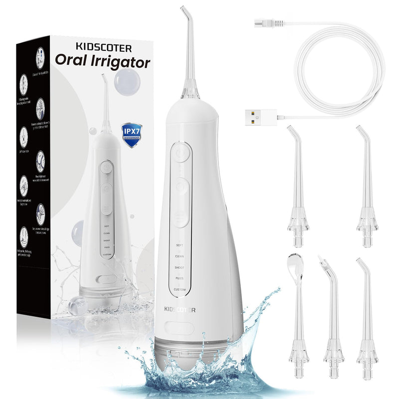 Water Flosser for Teeth with Detachable Washable Tank, 5 Modes Rechargeable Cordless Oral Irrigator, 300ml Portable Dental Flosser, IPX7 Waterproof for Home & Travel, White White 300ml