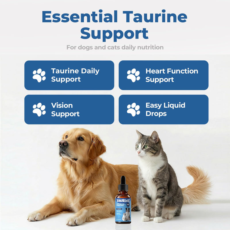 Taurine Supplement for Dogs & Cats Drops – Daily Amino Acid Liquid Drops for Heart Function, Vision Support & Balanced Pet Nutrition