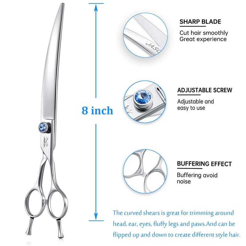 JASON Curved Dog Scissors Professional Grooming Scissors Pet Scissors for Dogs Cats 8 Inch Grooming Scissors Made of Japanese 440C Stainless Steel Curved 8.0"
