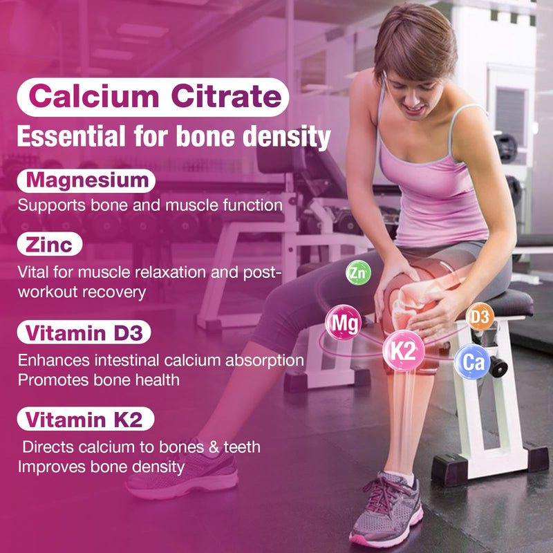 2 Pack Calcium Citrate Gummies - 1000mg per Serving - Supports Bone & Teeth Health with Vitamin D3 & K2 - Delicious Peach Flavor - Non-GMO, Gluten-Free - 120 Gummies 2 Pack