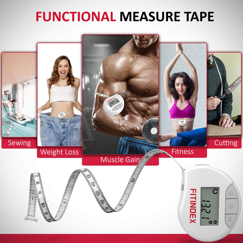 FITINDEX Smart Body Tape Measure, Accurate Tape Measurements for Weight Loss, 12 Body Parts Measurements for Waist, Hip, Bust, Arms, Muscle Gain, Sync with APP - BeesActive Australia