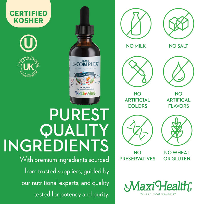 Maxi Health Liquid Vitamin B Complex – 9 Essential B Vitamins Including B1 B6 B12 Drops – Supports Energy, Brain Function, & Immune Function Raspberry Kosher, 2 fl. oz. | Kosher | Liquid B Complex | 9 B Vitamins, Raspberry | Energy, Brain & Immune Supp...