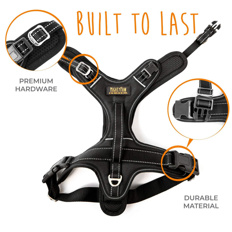 Mighty Paw Sport Harness 2.0 - Padded Dog Harness - Adjustable Neck and Chest Straps - Enhanced with Reflective Stitching - No-Pull Front Leash Attachment - Easy Grip Handle - Ultimate Comfort Medium Black - BeesActive Australia