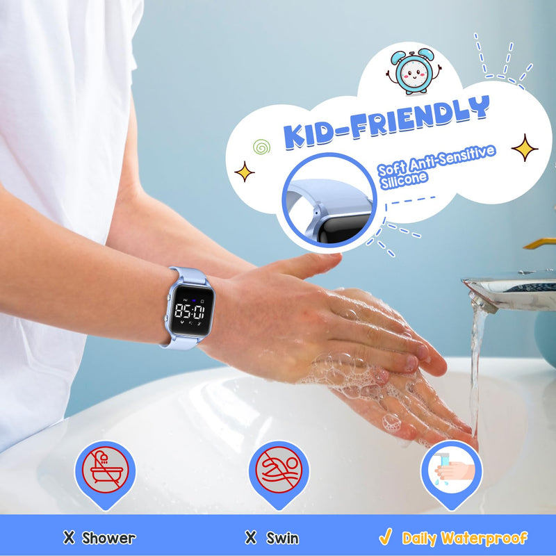 Kids Digital Watches for Boys Girls, Sports Watch with Fitness Tracker, Pedometer, Alarm Clocks, Stopwatch, No App Needed Waterproof Kids Watch, Gift for Teens Student Girls Boys Ages 5-14 L6615E-LightBlue