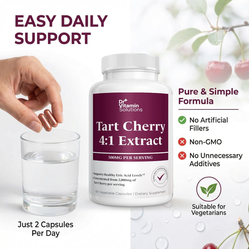 Tart Cherry Extract Capsules 2000 mg - Joint and Sleep Support Supplement | 4:1 Concentrated Formula, Uric Acid and Antioxidant Support, 60 Vegetable Capsules, 30 Day Supply, Non-GMO, Made in USA
