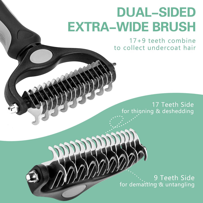 Deshedding Brush - Double-Sided Undercoat Rake for Dogs & Cats - Shedding Comb and Dematting Tool for Grooming, Extra Wide - BeesActive Australia