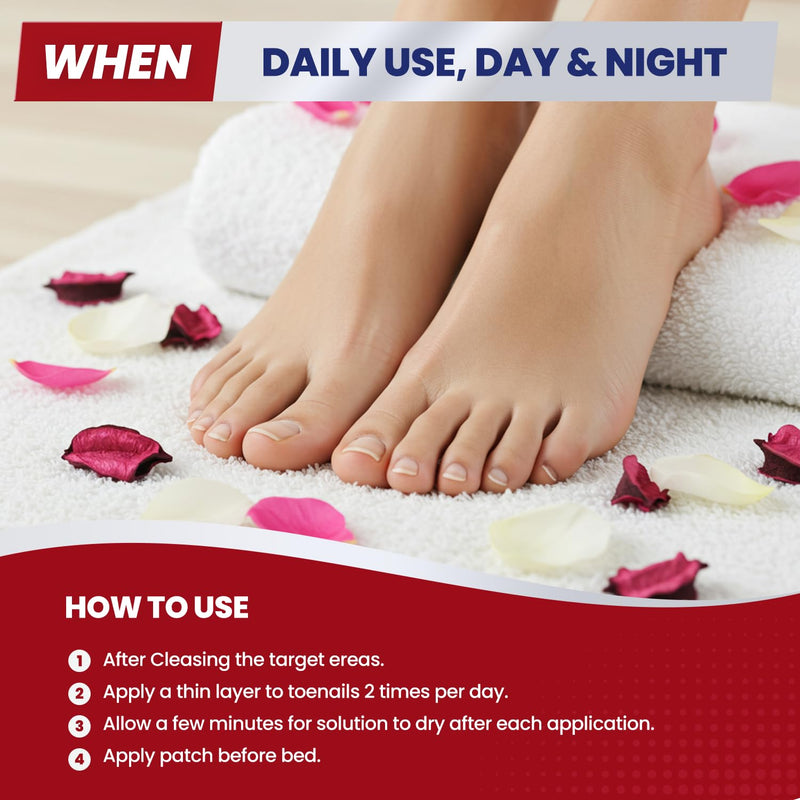 Treatonic Toenail Fungus Treatment Kit: Extra Strength Antifungal Nail Repair Solution with 25% Undecylenic Acid (30 mL) & 32 Nighttime Renewal Patches - Repairs Damaged & Restores Discolored Nails 2 Bottles + 32 Patches