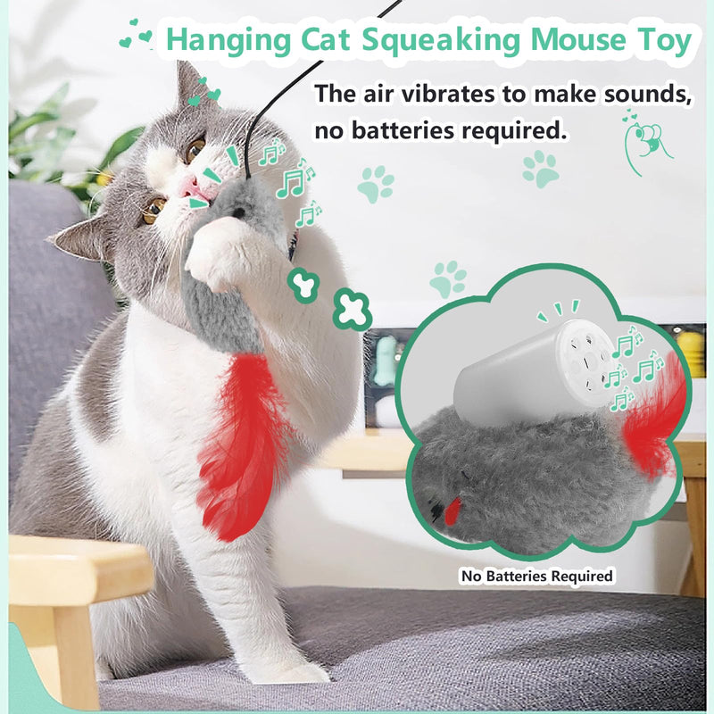 FYNIGO Self Play Cat Toys,2 Pack Door Hanging Cat Mouse Toy with Squeaky Sound,No Batteries Required,Interactive Cat Enrichment Toys for Bored Indoor Adult Cats,Cat Boredom Toys Mice with Feather Tail 2 Pack - BeesActive Australia