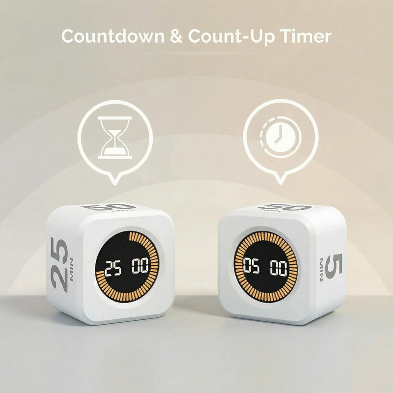 KADAMS Pomodoro Cube Timer Productivity Visual Timer - 5/10/25/50 Min Rotating Countdown (2 Pack Black & White) 2