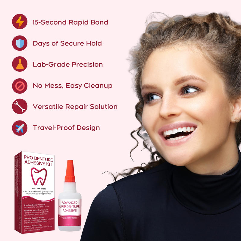 Dental Lab Fast-Setting Instant Bonding Glue for Dentures & Lab Tools – 15-60 Sec Crack Repair & Gap Filling | Long-Lasting Hold (Days to Weeks) – 1oz