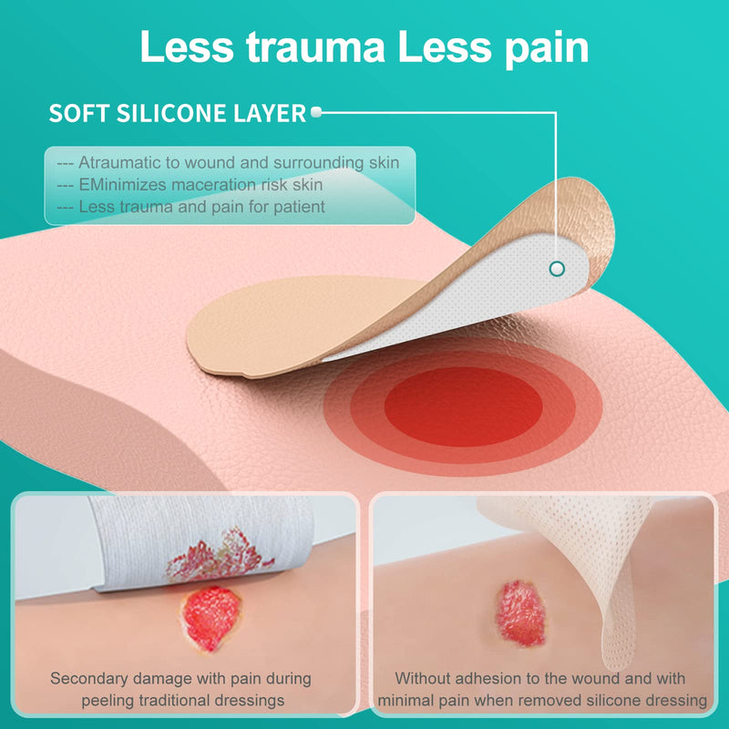Dimora Ag Silver Sacrum Foam Wound Dressing Bandages Silicone Adhesive Border 7"x7" Waterproof Sacral Pads Absorbent Breathable Bed Sore Pressure Dressing 7"x7"-Silver（pack of 5） - BeesActive Australia