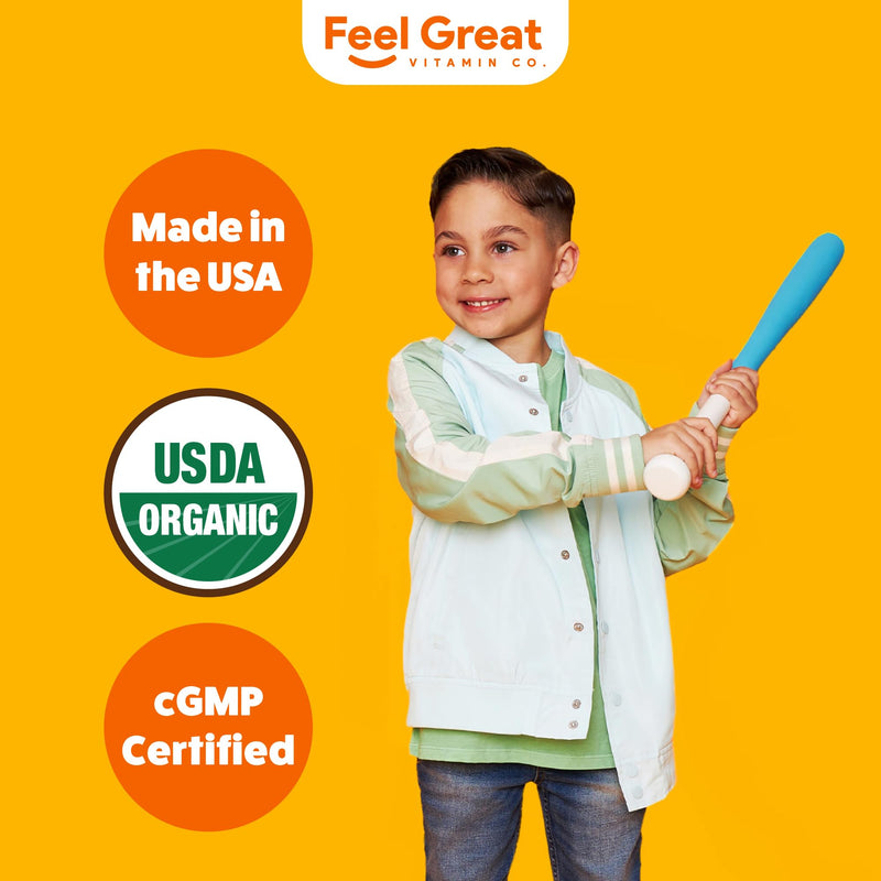 Feel Great Organic Vitamin D3 + K2 Liquid Drops for Kids & Infants, 2oz | USDA Organic Vitamin D3 + K2 Drops for Bone & Immune Support, Calcium Absorption, Tropical Fruit, Vegan, Gluten-Free