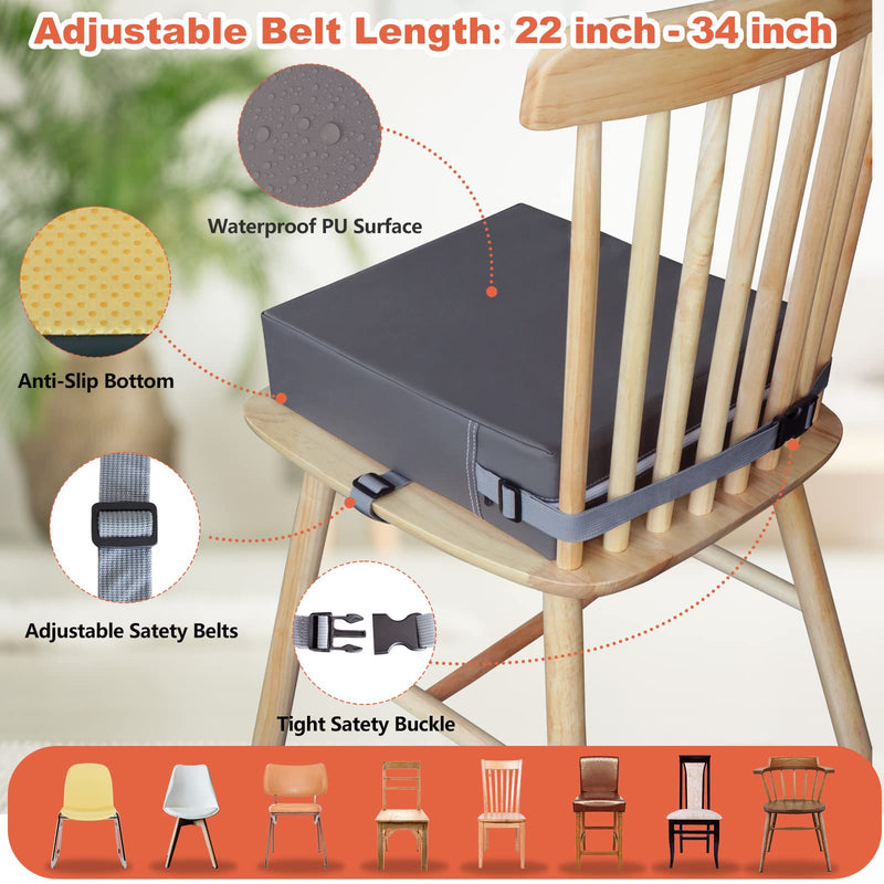Toddler Booster Seat for Dining Table, VUEJIC Kids Waterproof Booster Seat, Double Safer Adjustable Straps&Non-Slip Bottom, Portable Travel Chair Cushion (Dark Grey) Elephant Grey - BeesActive Australia