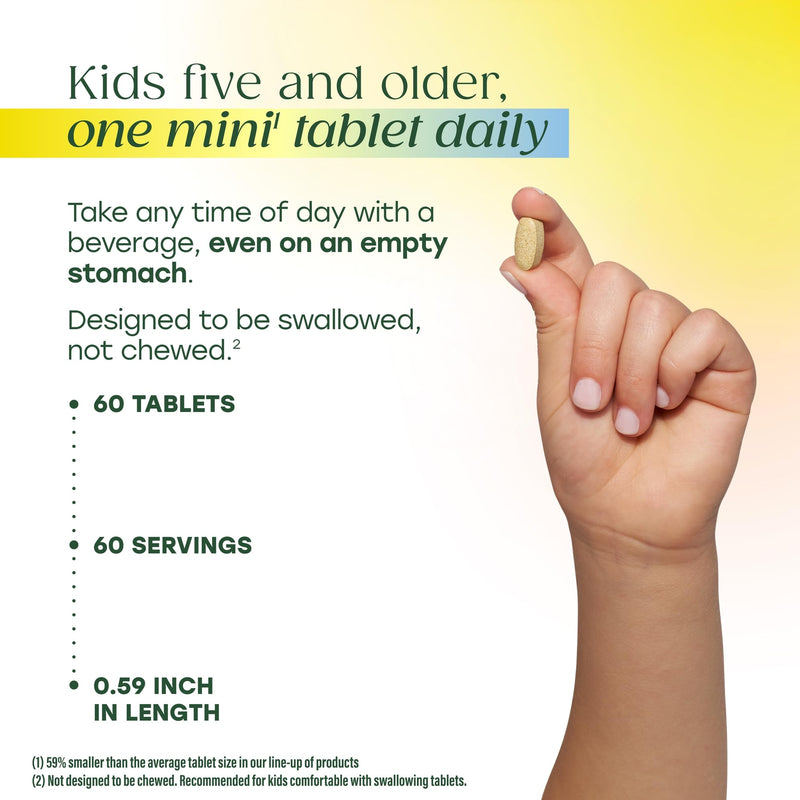 MegaFood Kids One Daily Multivitamin with 21 Key Nutrients, 60 Mini Tablets | Mini Multivitamin for Kids, Supports Immune, Cellular Energy, Teeth & Bone health, Non-GMO, Vegetarian, 60 Servings 60 Count (Pack of 1)