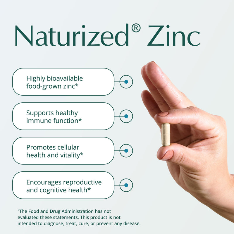 Natura Health Products Zinc 25 mg Food-Grown Bioavailable Supplement 60ct | Naturized whole food mineral supports cellular metabolism, healthy immune response and antioxidant activity, gentle*