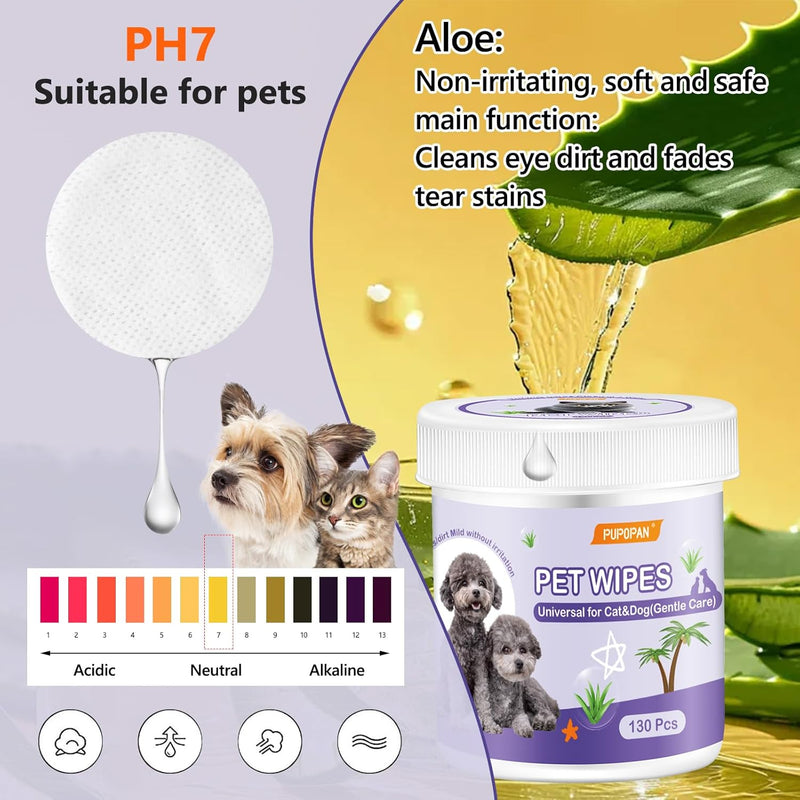 Dog Eye Wipes, 130 Count Universal Cat and Dog Tear Stain Remover Wipes, Hypoallergenic Natural Grooming Wipes for Pets Eyes Ears Nose - BeesActive Australia