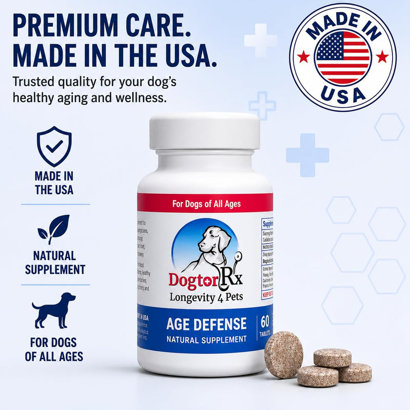 DogtorRx Age Defense, Senior Dog Joint & Mobility Support Supplement, Healthy Joints & Ligaments, Dog Chewable Multivitamin & Supplement for All Breeds & Sizes, Made in USA (60 Tablets)
