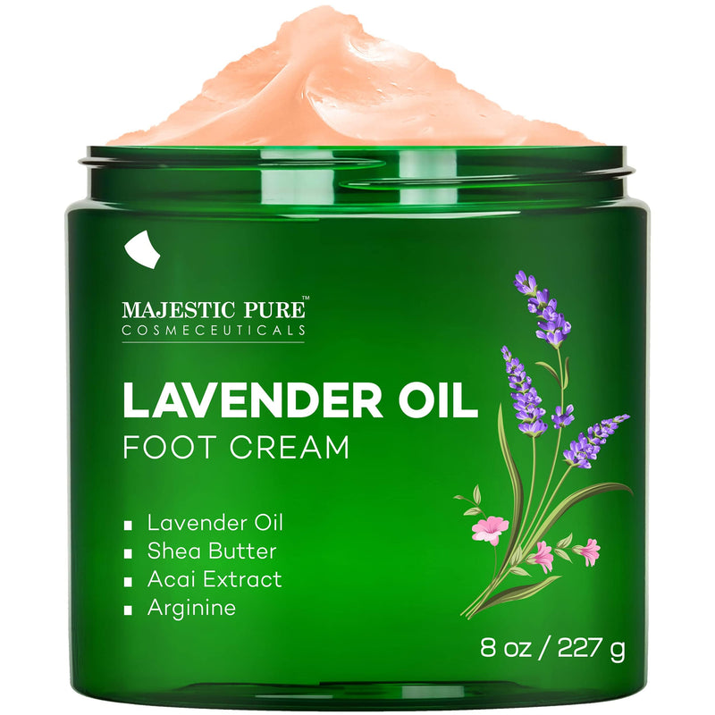 Majestic Pure Lavender Oil Foot Cream, Warming Cream - Calluses, Dry Cracked Feet, Hands, Heels, Elbow, Nails, and Knees - Softens & Moisturizes Skin - 8 oz 8 Fl Oz (Pack of 1)