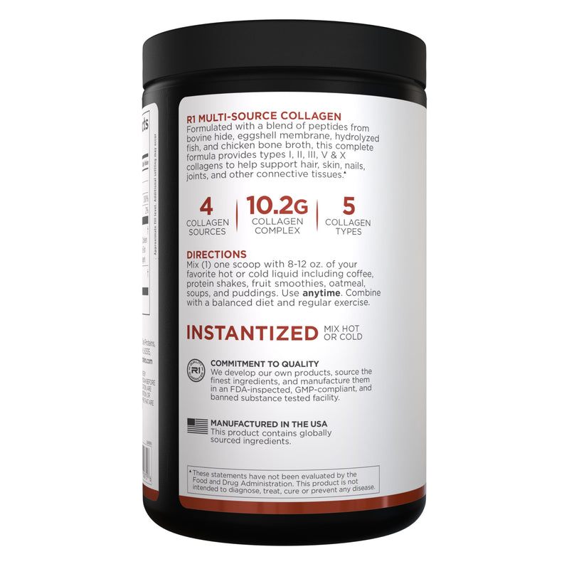 Rule 1 Proteins Multi-Source Collagen, Unflavored, 25 Servings | Bovine, Chicken, Fish & Eggshell Collagen Sources + Hyaluronic Acid & Vitamin C for Hair, Skin, & Nail Support