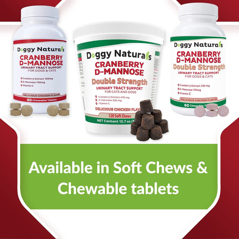 Cranberry D-Mannose for Dogs and Cats Urinary Tract Infection Support Prevents and Eliminates UTI, Bladder Infection Kidney Support, Antioxidant (Single Strength Tablet, 60 Count) Single Strength Tablet