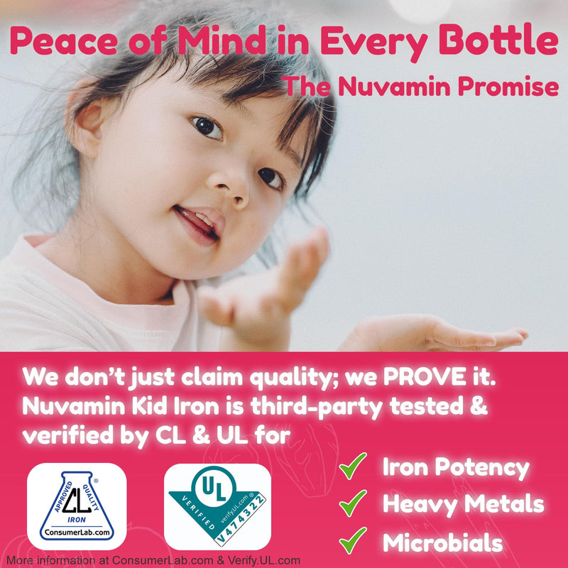 Nuvamin – Liquid Liposomal Iron Drops for Baby, Toddlers, Kids, & Teens, 2Fl.Oz (60ml), 120 Daily Serving. Great Taste - All Natural - Vegan - No Metallic Aftertaste, Berry Flavor Raspberry (Kids)