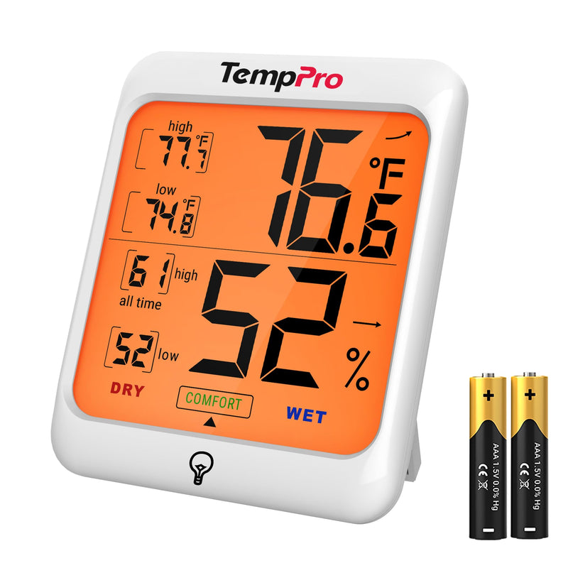 TempPro TP53 Digital Hygrometer Indoor Thermometer for Home, Temperature Humidity Sensor with Comfort Indicator & Max Min Records, Backlit Display Room Thermometer Humidity Meter(Previously ThermoPro) 1 - BeesActive Australia