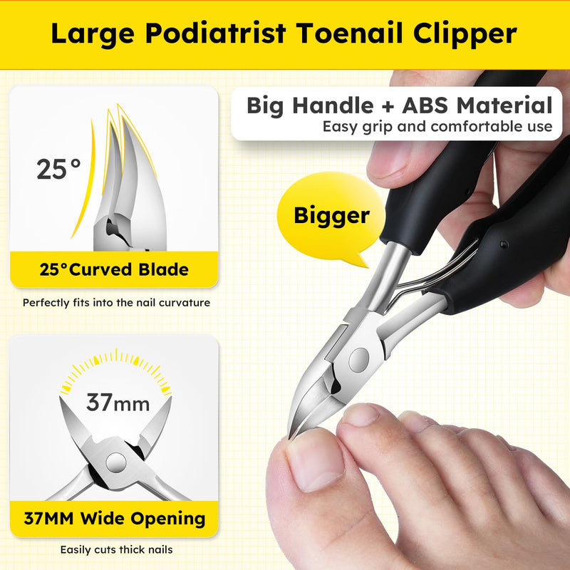 Nail Clippers for Seniors, Heavy Duty Ingrown Toenail Clippers with Long Handle, Woodpecker Angled Head Toe Nail Clippers and Slanted Nail Cutter for Thick Nail for Men Women Pregnant Elderly 6Pcs Black Slanted Head 6pcs