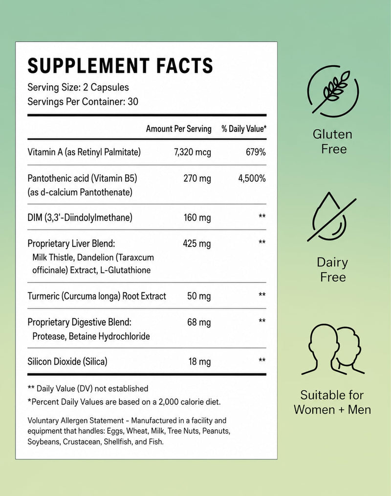 ANYTALK Skin Probiotic Supplement for Women & Men, DIM Capsules for Skin Clarity & Balance, Hormonal Acne Support Formula, Clear Skin Supplement with Vitamins & Enzymes, 60 Capsules