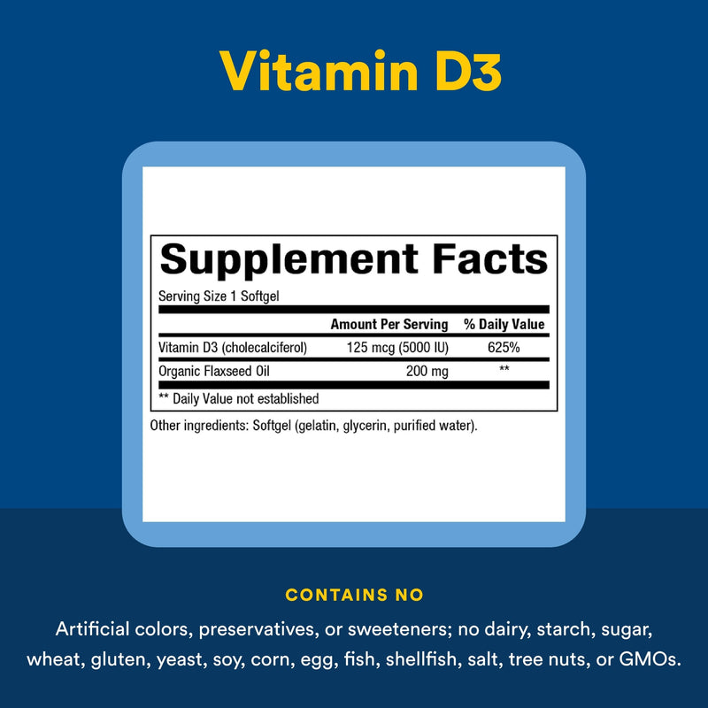 Natural Factors, Vitamin D3 5000 IU (125 mcg), Supports Strong Bones, Muscles and Immune Function, 360 Softgels 360 Count (Pack of 1)