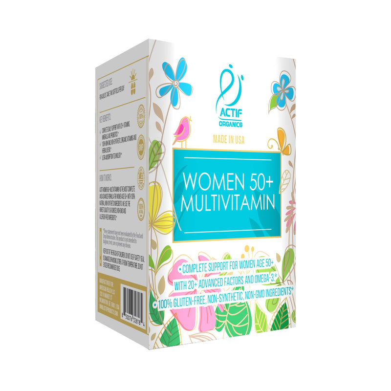 ACTIF Organic Multivitamin for Women Age 50+ with 20+ Advanced Factors and Omega-3, Non-GMO, Made in USA, 90 Count