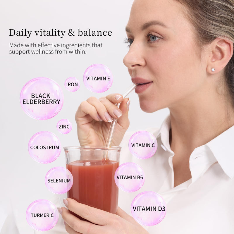 Secret Forest ImmuniGlow, 1000mg Vitamin C, 1000mg Black Elderberry, Probiotics, Colostrum, Turmeric & Zinc – Antioxidant & Recovery Formula, Daily Immunity & Gut Support Drink Mix (30 Packets) 30 Count (Pack of 1)
